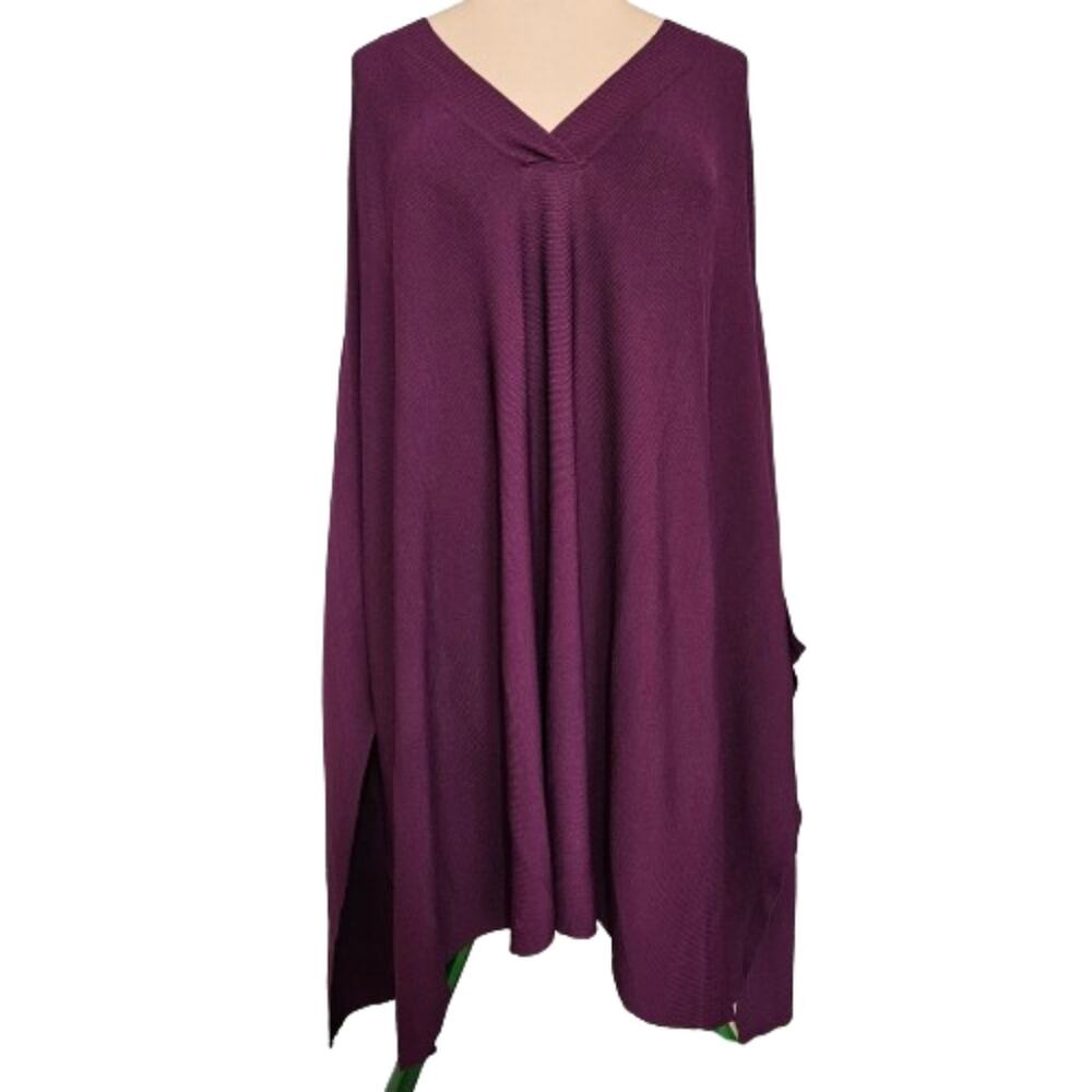 Chico's Poncho Sweater Pullover Knit Womens Medium Large Purple Tunic Mature
